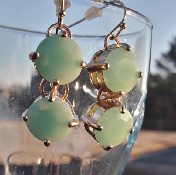 Crystal Drop Earrings Gold Green Diamond Dangle Gemstone St Patricks Day - Picture 8 of 14
